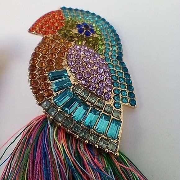 Enormous, Outrageous Rhinestone Parrot Earrings - Picture 1 of 2